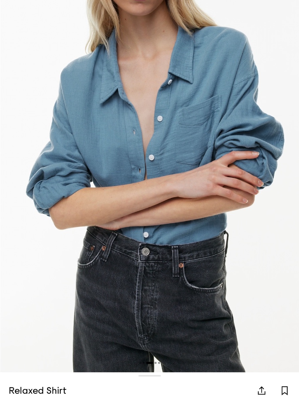 Little Moon Relaxed Button-Down Shirt in Dusty Blue